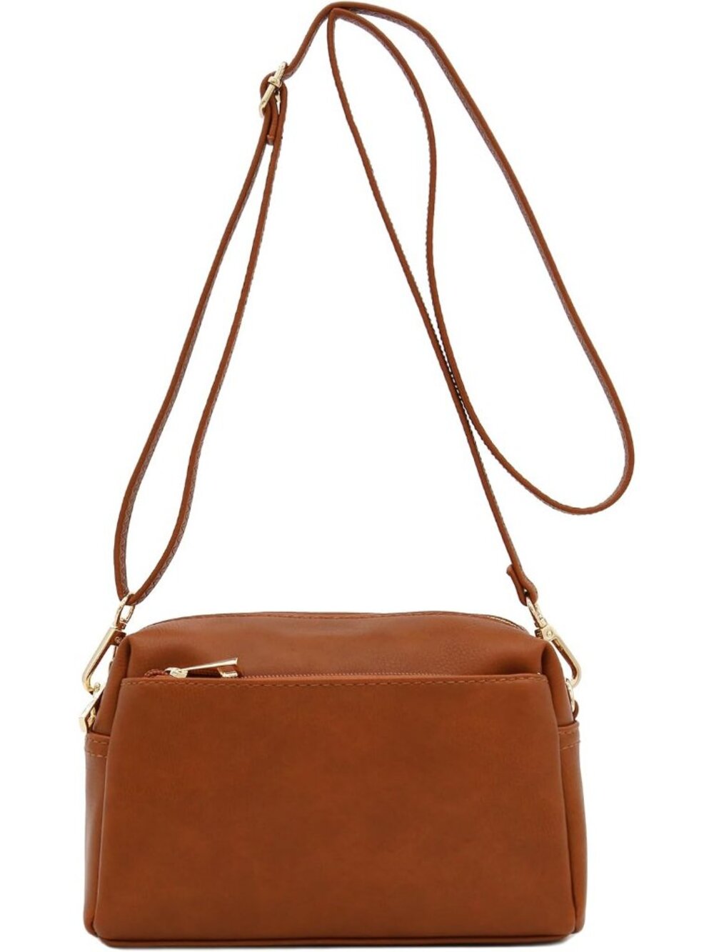 Women's Saddle Brown Triple ZIP Small Lightweight Shoulder Purse Crossbody Bag